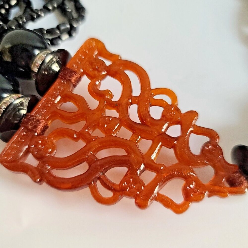 Chunky Fiocchi Italy choker necklace Totem Figure Angela Caputi 1980s Orange - Picture 3 of 9